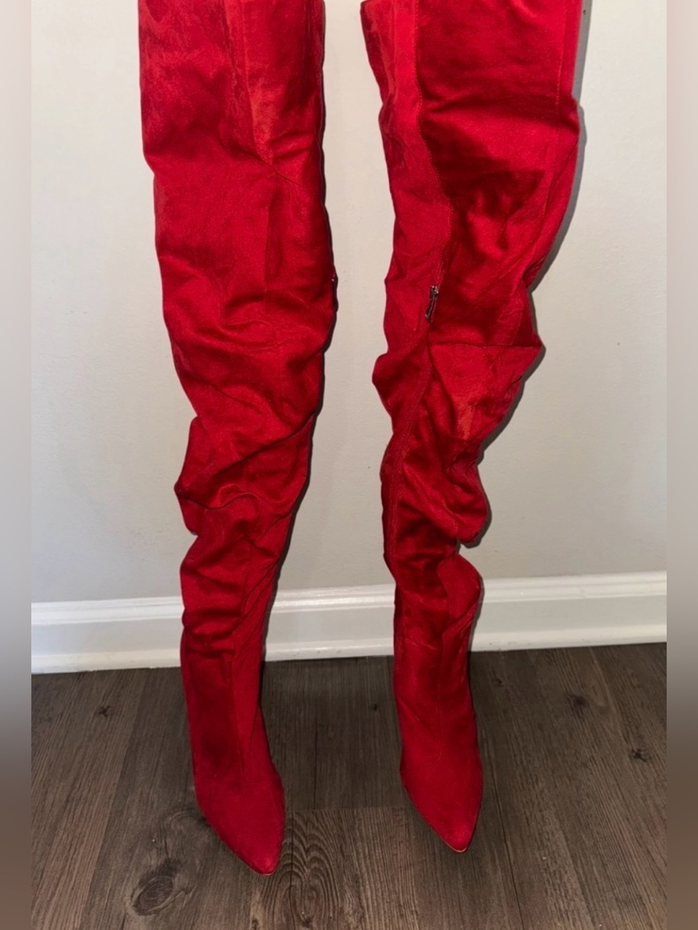 Adore Red Over-the-Knee Slouchy Pointed-Toe Boots